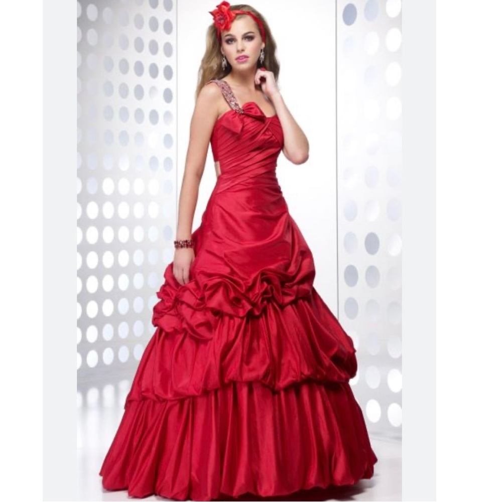 Alyce Paris Red Ruffled Ball Gown Prom Dress